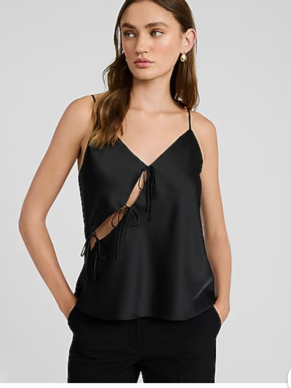 Express Black Satin Tie-Front Camisole